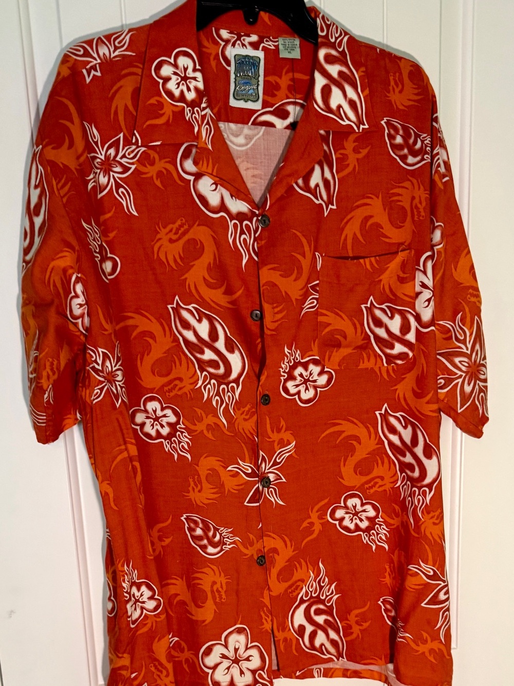 Ocean Current Men's Orange Floral Flame Hawaiian Button-Down Shirt